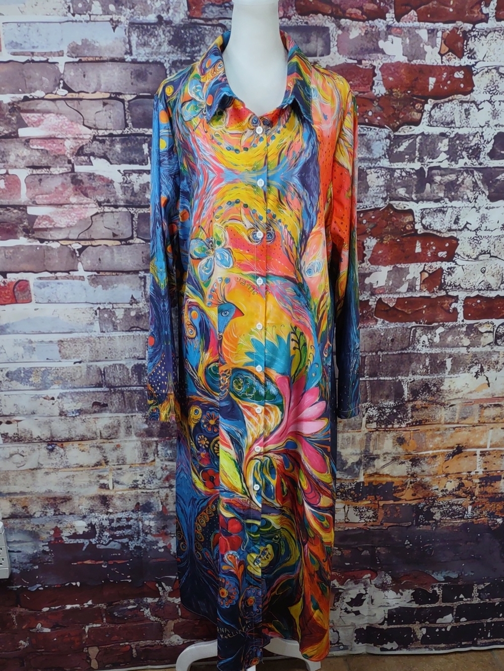 Vibrant Multicolor Button-Front Shirtdress